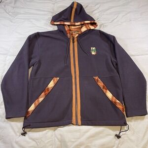 Renegade Club Mens Small Blue Plaid Hooded Fleece Jacket Full Zip Pine Logo